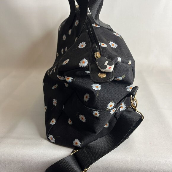 Alice + Olivia By Stacey Bendet Black Tote Bag Daisy Flowers 3 Straps Top Zip - Picture 4 of 10
